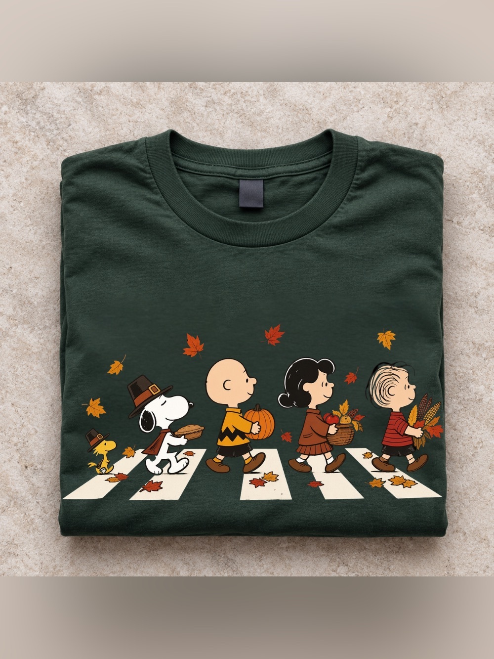 Peanuts Snoopy Thanksgiving Abbey Road Autumn Vintage Green T-Shirt